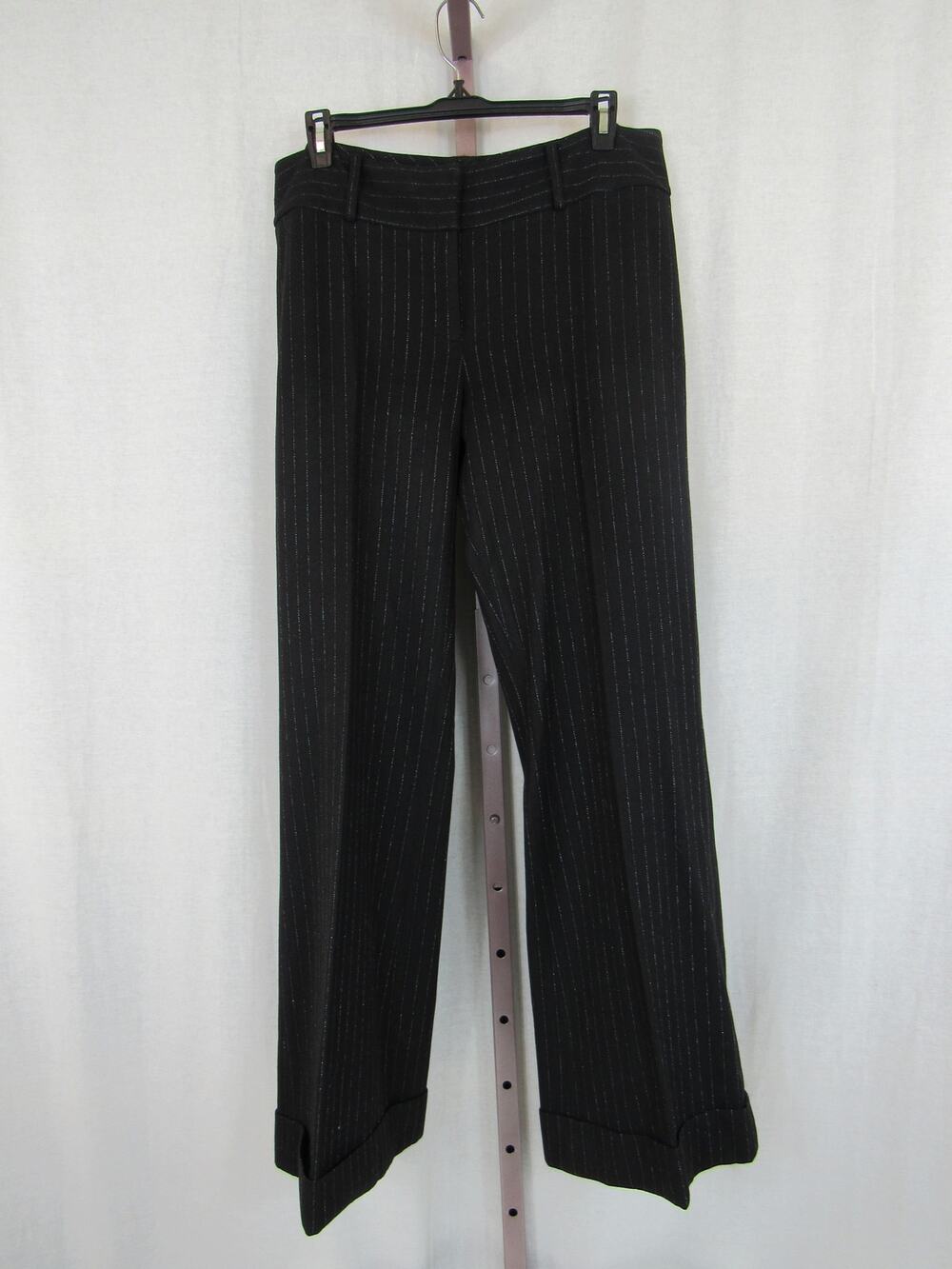 Caslon Size 10 Wide Leg Black Metallic Silver Striped Dress Pants Slacks